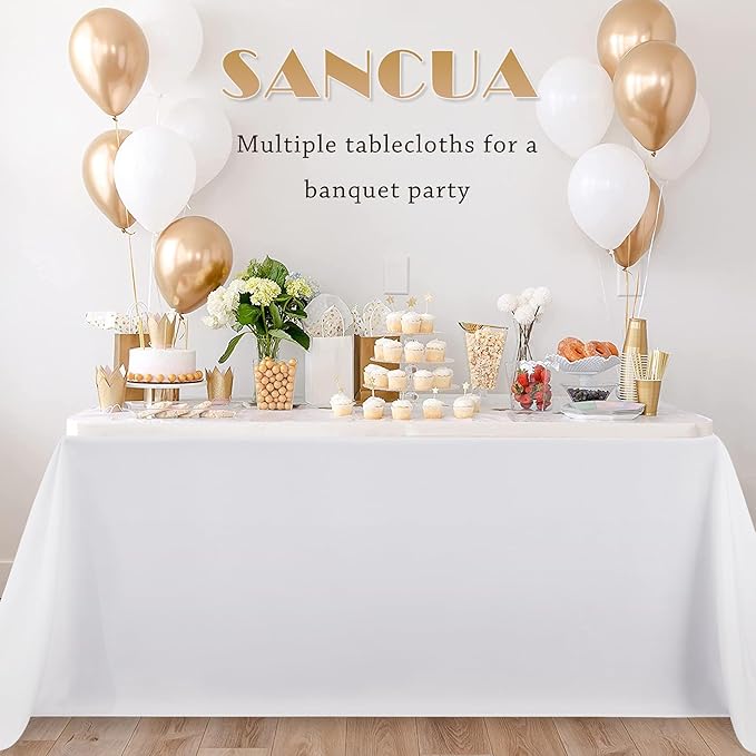 sancua 8 Pack White Tablecloth 90 x 132 Inch - Rectangle Table Cloth for 6 Feet Tables Stain and Wrinkle Resistant Washable Polyester Table Cover for Dining Wedding Banquet Party Buffet Restaurant