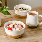 Hasense Ceramic White Colorblocked Design Bowls - 20 OZ Stackable Set of 6, Dishwasher and Microwave Safe for Pasta, Oatmeal, Rice, Ice Cream