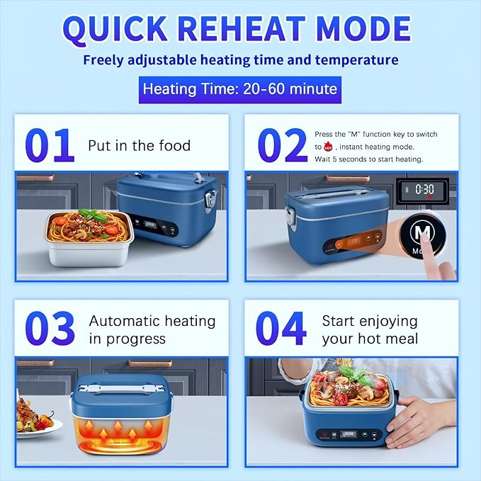 Cordless Electric Lunch Box,100W Self Heating Lunch Box,5 Cups Calentador De Comida Portatil,Multi-Mode Automatic Heating,Suitable For Office/Outdoor Use,Comes With An Insulated Bag And Utensils