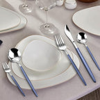 Mirror Silver Blue Silverware Set, 20-Piece Stainless Steel Flatware Set, Satin Finish tableware Cutlery Set, Service for 4, Home and Restaurant, Dishwasher Safe
