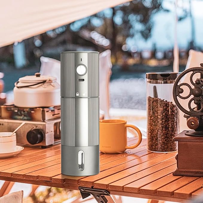 Portable Coffee Grinder Electric Burr Coffee Grinder with 45 Adjustable Settings, Rechargeable Coffee Grinders for Espresso, Travel, Camping and Office (Silver)