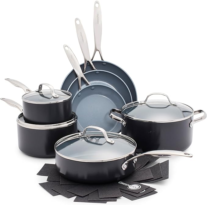 GreenPan 11 Piece Valencia Pro Ceramic Nonstick Cookware Set, PFAS-Free, Induction Ready, Hard Anodized Pots & Pans with Lids, Compatible on All Cooktops, Dishwasher & Oven Safe, Gray