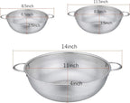 P&P CHEF Colander Set of 3, Stainless Steel Micro-Perforated Colanders Strainers for Draining Rinsing Washing, Ideal for Pasta Vegetables Fruits, Heavy Duty & Dishwasher Safe - 1/3/5 Quart