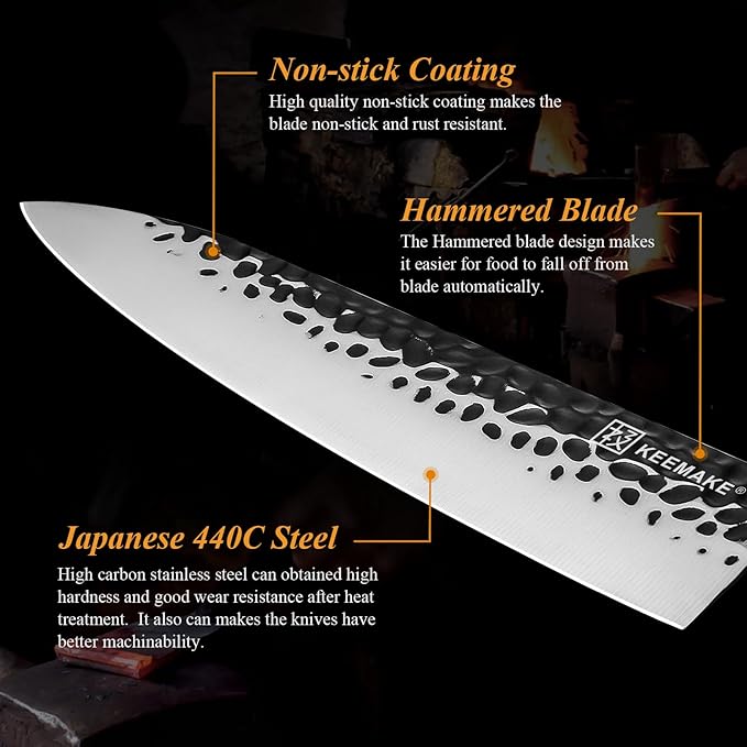 KEEMAKE Kitchen Knife Set 4-pcs - Professioanl Sharp Knife Set with Japanese 440C Stainless Steel Blade with Octagon Rosewood Handle knives Set for Kitchen with G11 Bolster Kitchen Knives