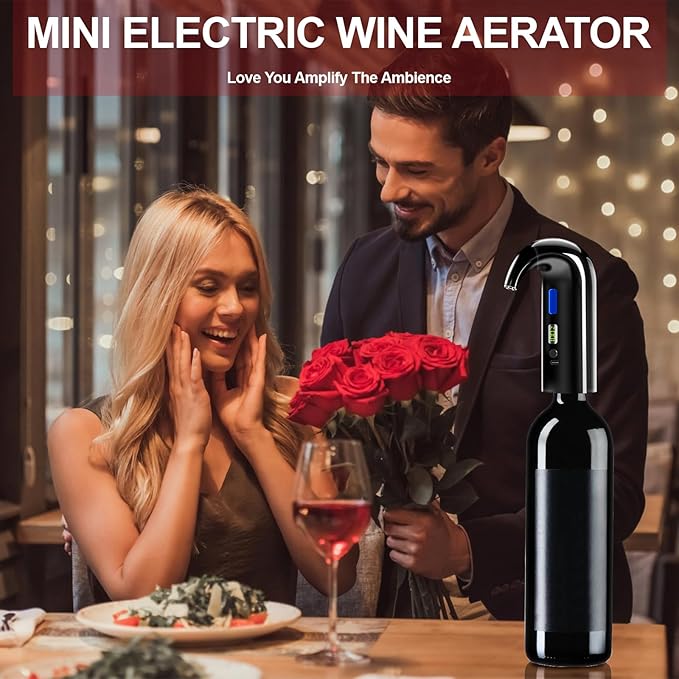 Electric Wine Aerator, One-Touch Automatic Wine Decanter for Red & White Wine, Wine Dispenser, Wine Pourer, Wine Gifts for Wine Lovers (Black)