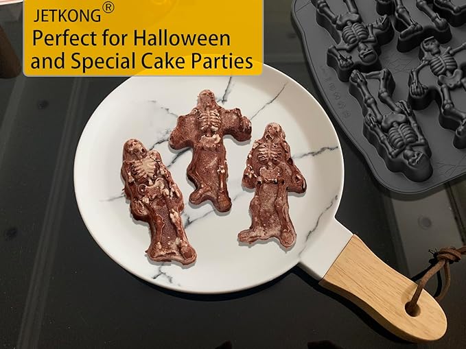 JETKONG 8 Cavity Skeleton Baking Mold Skeleton Shaped Cakelet Mold Silicone Skull Baking Pan Molds (Black)