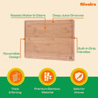 Riveira Brown Bamboo Wood Cutting Board – Gourmet Bamboo Grandeur: 20 x 14 Wooden Cutting Board – Wooden Cutting Boards For Kitchen Decorative – Innovative Juice Grooves Wooden Chopping Board