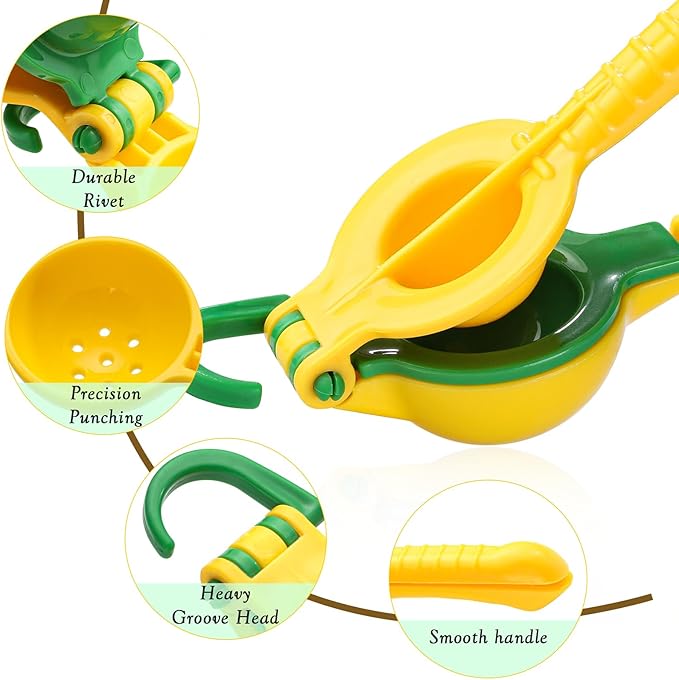 Yellow/Green Lemon Squeezer, Premium Hard Plastic Material Hand Juicer Lemon Squeezer, Kitchen 2-in-1 Lemon Squeezer - Durable and Easy to Clean - Kitchen Essentials, Citrus Juicer (1, Yellow, Large)
