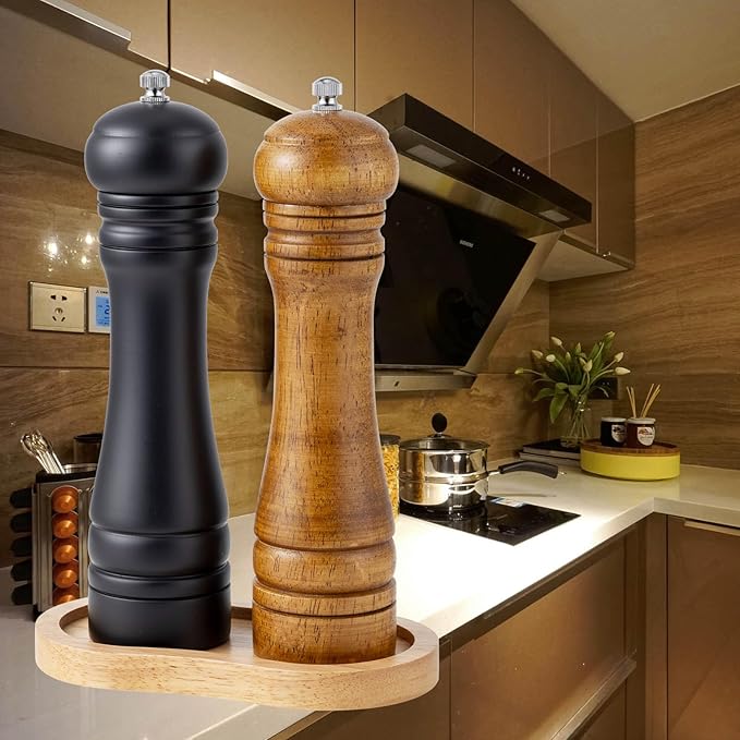 Salt and Pepper Wooden Mill Rest, Wood Colours Pepper Grinder Tray, Work Surface and Dining Table Protector (Pepper Mill not Included)