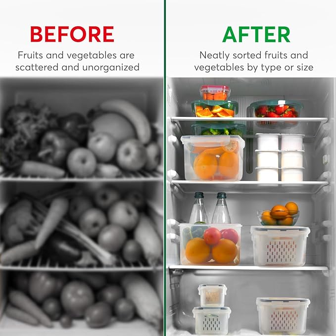 8 Set Fruit Storage Containers for Fridge with Colanders Dishwasher Safe, Leakproof Fruit and Vegetable Storage BPA-Free Plastic, Produce Storage Keep Berry Fruit Veggie Meat Fresh