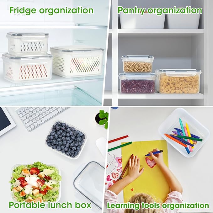 TBMax Fruit Storage Containers for Fridge, 6 Pcs Produce Saver with Colander for Rinsing, Berry Containers Lettuce Keeper Refrigerator Organizers Airtight Food Storage with Lid