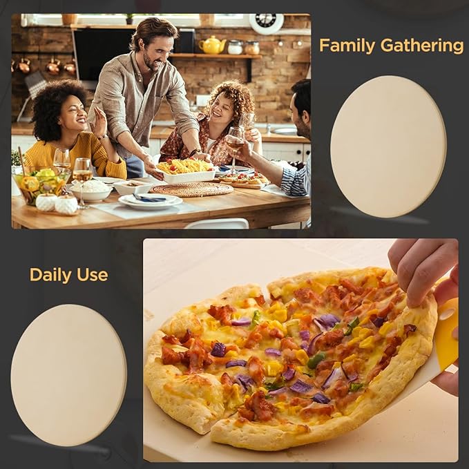 Pizza Stone for Oven and Grill, Heavy Duty Cordierite Baking Pan, Round Baking Stone for Bread, Cookie, 15 Inch