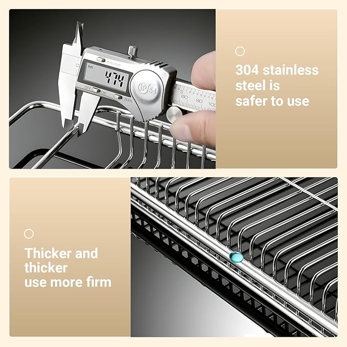 Stainless Steel Extendable Dish Drying Rack - Over Sink, Vegetable & Fruit Rinse Rack, Foldable, Space-Saving, Premium 304 Stainless Steel