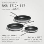 Made In Cookware - ProCoat Non Stick 3 Piece Frying Pan Set (Includes 8",10",12") - 5 Ply Stainless Clad - Professional Cookware - Crafted in Italy - Induction Compatible - (Graphite)