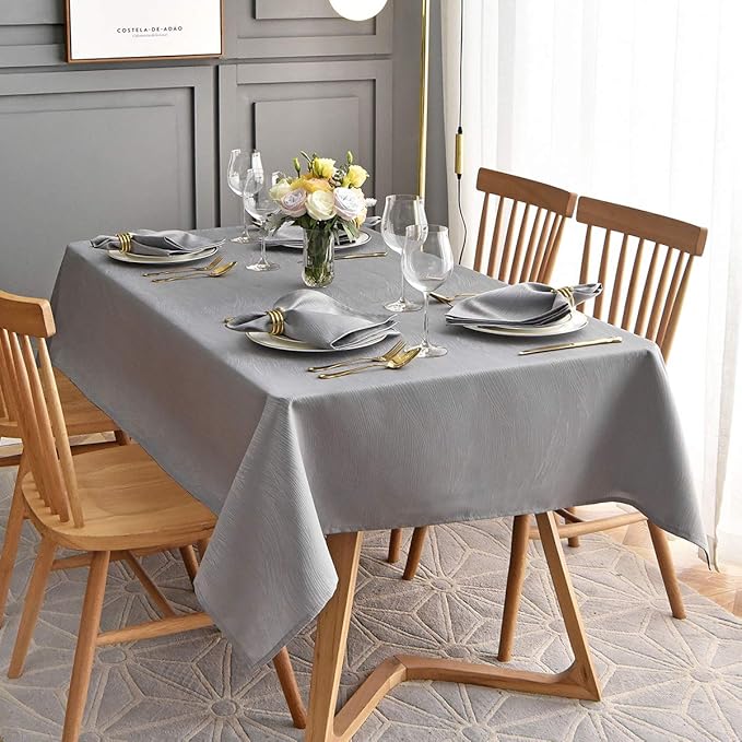 maxmill Jacquard Tablecloth Swirl Design Spillproof Wrinkle Free Heavy Weight Soft Table Cloth Decorative Fabric Table Cover for Outdoor and Indoor Use Oblong 60 x 120 Inch Light Gray