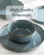Stoneware Small Dinner Plates Set of 2, Modern Rustic -Style, 7.9"" Ceramic Plates, Dishwasher, Microwave Safe, Kitchen Plates-Rustic Blue, Large