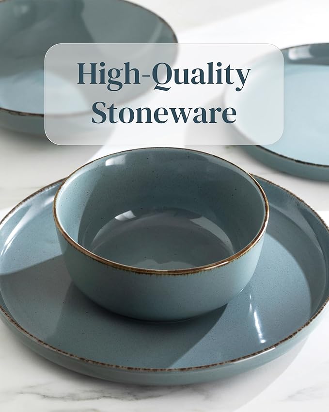 Stoneware Small Dinner Plates Set of 2, Modern Rustic -Style, 7.9"" Ceramic Plates, Dishwasher, Microwave Safe, Kitchen Plates-Rustic Blue, Large