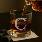 On The Rox Drinks (C-Monogram) - 4 Piece Set of 11 Ounce Engraved Heavy Base Rocks Glasses Elegant Glass-Multi-Purpose Beverage-Rocks Glass- Gift for any Occasion
