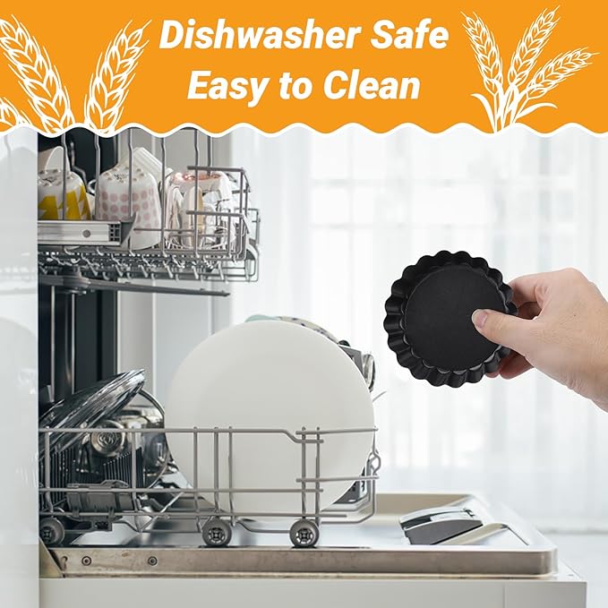 Beasea 4 Inch Mini Quiche Pan Set of 6, Non-Stick Tart Pan with Removable Bottom Round Mini Pie Pans for Oven Baking, Quiche Cheese Cakes