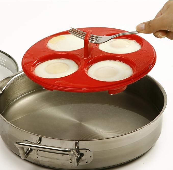 Norpro Silicone 4 Egg Poacher, Red