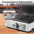 Waffles Maker 2 Slices, Large Square Belgian Waffle Maker, Anti-Overflow Waffle Iron Non-stick Plate, Thick Breakfast Waffle Machine Make Waffles in Minutes, Adjustable Temperature, 1200W