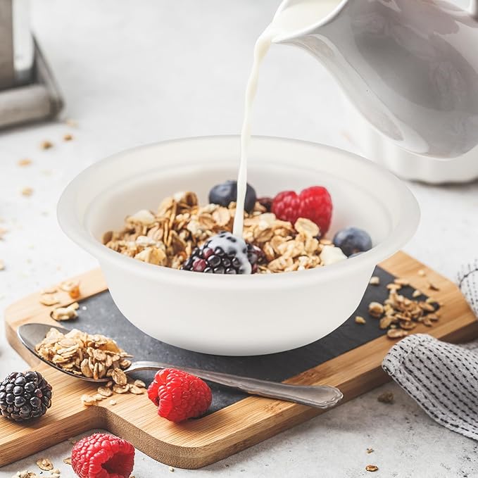 Heavy Duty Paper Bowls - 200 Pack, 12 oz, Eco-Friendly, Made of Natural Bagasse, Ideal for Hot Soup, Cereals, Milk, Salad, Dessert