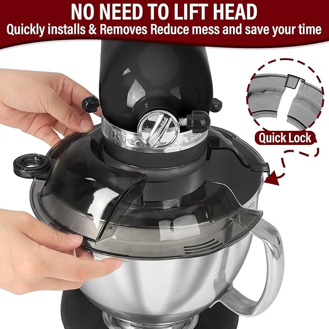 Pouring Shield for KitchenAid Tilt Head 4.5-5QT Stainless Steel (Only),Safety Pouring Shield,Splatter Guard for kitchenaid mixer bowl,Kitchen Aid Stand Mixers (Transparent Black, for 4.5-5 QT)