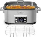 12 in 1 Programmable 8 Quart Slow Cooker, Multi-Cooker Food Warmer with Digital Timer, Temp Control, Removable Cast Aluminum Pot & Dishwasher-Safe Tempered Glass Lid, Stainless Steel