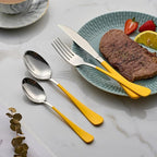20-Piece Yellow Silverware Set 18/0 Stainless Steel Flatware Yellow Handle Cutlery Set Service for 4 Dinner Knives Forks Spoons Set Mirror Finish Dishwasher Safe