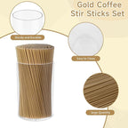 500 Pcs Gold Coffee Stirrers Holder Set Metallic Gold Coffee Stir Sticks Acrylic Stir Stick Holder Cocktail Straws Bar Straws Drink Stirrers for Coffee Bar Decor Juice Party Halloween Supplies