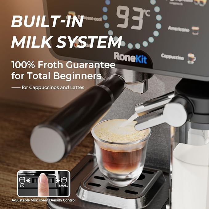 Espresso Machine with Automatic Milk Tank,Espresso Cool & Cappuccino Machine, 20Bar Espresso Coffee Machines, Touch Screen with Timer, 50.7Oz Removable Reservoir, Black