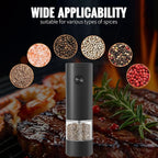 Electric Pepper Grinder or Salt Mill, Battery Operated Automatic Pepper Mill with LED Light, One-handed Operation Button Control, Adjustable Coarseness, Refillable, 70ml, Black (1 Pack)