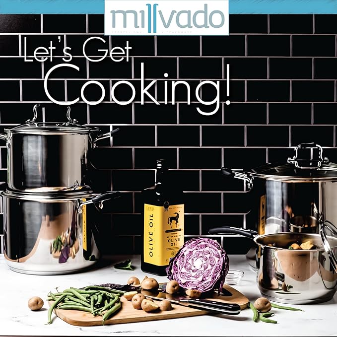 Stainless Steel Stock Pot, 4 Quart, With Clear Glass Lid, Steam Hole, Permanent Markings, Gas, Electric & Induction Compatible