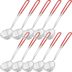Geiserailie 10 Pieces 6 Pieces Hot Pot Kit Strainer Scoops Stainless Steel 2.5 Inch Mini Spider Strainer Skimmer Pasta Mesh Spoon Asian Skimmer Spoon Ladle with Handle for Home (Red)