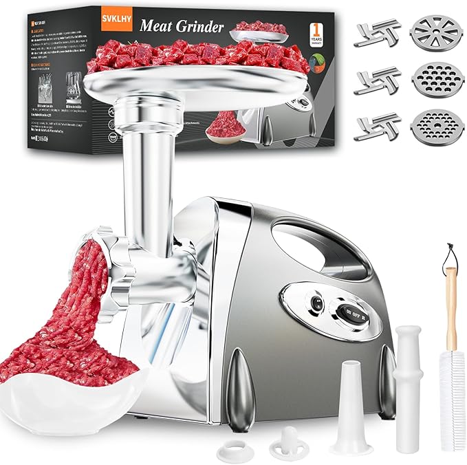 3-IN-1 Meat Grinder: [3000W Superior Motor] Electric Meat Grinder with 6 PCS Stainless Steel Blades & Grinding Plates, Sausage Stuffer Tubes & Kubbe Kit Portable Handle for Gift (Dark Gray New6)
