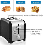 Kenmore toaster 2 slice - extra wide slot countertop kitchen appliance, defrost function, tostador de pan, 9 shade settings, compact design, easy clean crumb tray, bread bagel, stainless steel & black