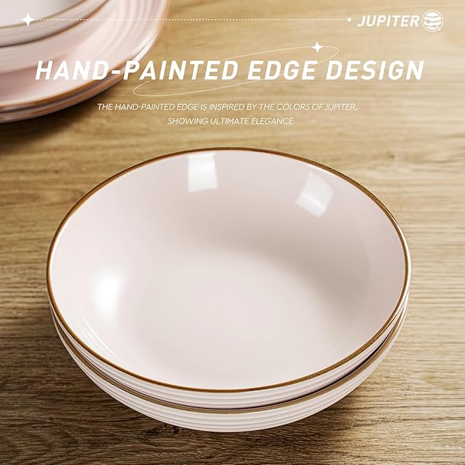 famiware Jupiter Pasta Bowls, 30 OZ Large Salad Bowls Set of 4, Microwave and Dishwasher Safe, Sturdy and Stackable, Serving Bowls for Kitchen, Light Pink