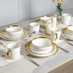 vicrays Ceramic Dinner Plates Set, 10 Inch, Set of 6, Round, Dishwasher Safe, NOT Microwave Safe, Suitable for Steak, Pasta, Home, Party, Restaurant（White with Golden）