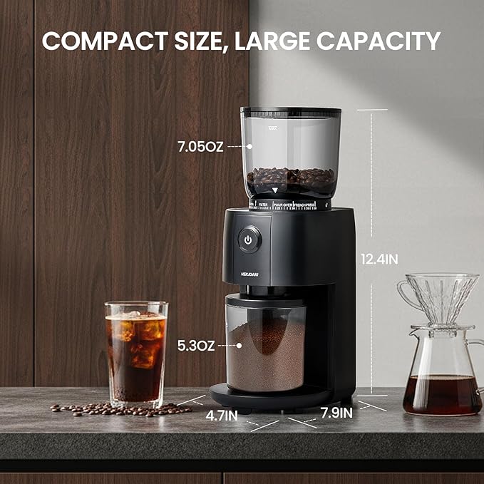 Conical Burr Coffee Grinder, Electric Coffee Beans Grinders for Home Use with 38 Grind Settings, One Touch Automatic Espresso Grinder Black