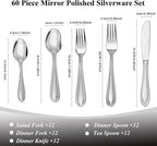 Silverware Set, 60-Piece Stainless Steel Flatware, 18/0 Stainless Steel Utensils, Dishwasher Safe, Modern Tableware for Home & Kitchen Dining