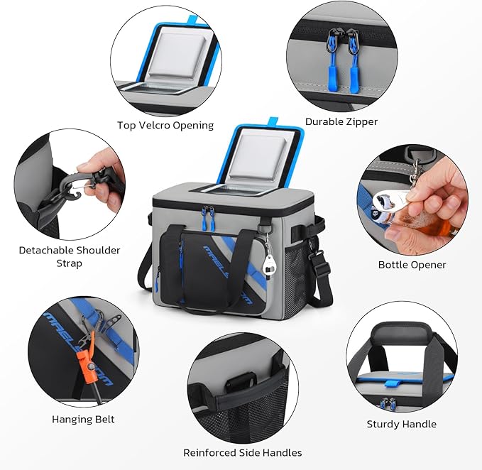 Maelstrom Cooler Bag, 30 Cans Beach Cooler, Large Leakproof Insulated Soft Cooler with Bottle Opener, Ice Chest, Portable Collapsible Cooler for Travel, Camping, Shopping
