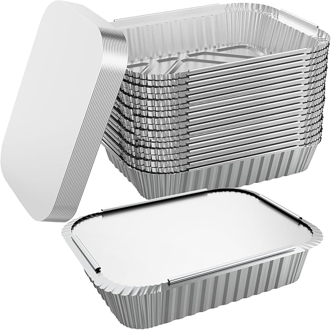 WANBAO 100 PACK 8.3"x6.2" Disposable Tin Foil Pans with Lids 2.25LB Aluminum Pans To Go Containers for Cooking, Baking, Catering Party Meal Prep, Take Out, Freeze