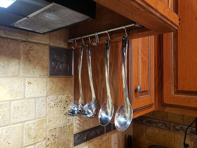 Kitchen Utensil Rack 2 Pack, 15.6 Inch Pots and Pans Hanging Rack Wall Mounted, 304 Stainless Steel Lid Cooking Utensil Hanger, 7 Sliding Hooks for Spatula Spoon, Measuring Cups, Coffee Mug