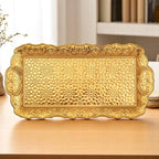 Alisveristime Small Ornate Metal Serving Tray – Ottoman Motif Decorative Tray (14.2" x 7.1", 10.8 oz) (Gold)