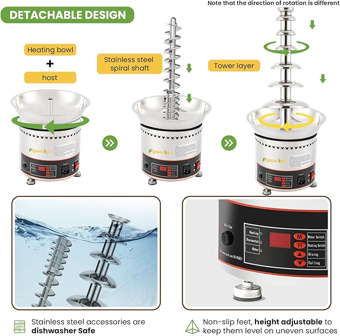 Chocolate Fountains Commercial 7 Tiers 18Lbs Large Chocolate Waterfall Machine Stainless Steel Chocolate Melting Fondue Set Easy Assembly for Nacho Cheese BBQ Sauce Liqueurs Digital-control