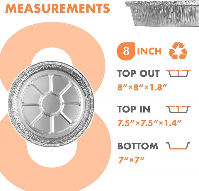 CURTA 8" Round Aluminum Foil Pans with Clear Lids | Heavy Duty | Great for Broiling, Baking, Storage, Roasting, Takeout, Air Fryer | 30 Pack