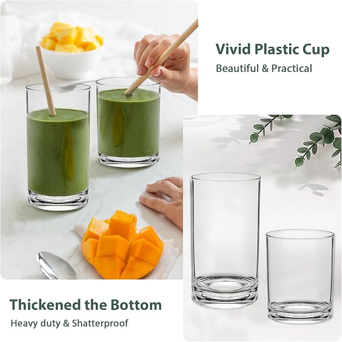 Acrylic Drinking Glasses Set of 6 - Clear Unbreakable Plastic Cups Reusable for Kitchen, Poolside & Patio - Shatterproof, Dishwasher-Safe, BPA-Free - 12oz & 17oz Highball Tumblers