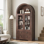 Kitchen Pantry Cabinet, Arched Bookshelf Bookcase China Pantry Storage Cabinet with Drawers Doors and Shelves,71“ Tall Food Pantry Funiture for Living Room,Dining Room (Walnut)
