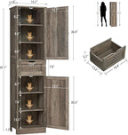 Iwell 67" Tall Storage Cabinet, Narrow Storage Cabinet with Drawer & Adjustable Shelves, Bathroom Cabinet, Floor Cabinet for Living Room, Home Office, Rustic Oak