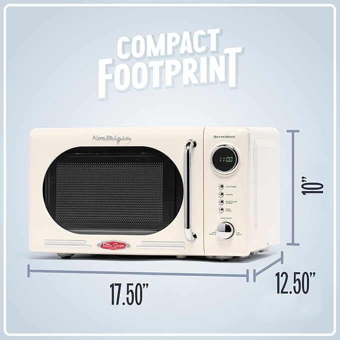 Nostalgia 0.7 Cu. Ft. Retro Compact Countertop Microwave Oven, Ivory